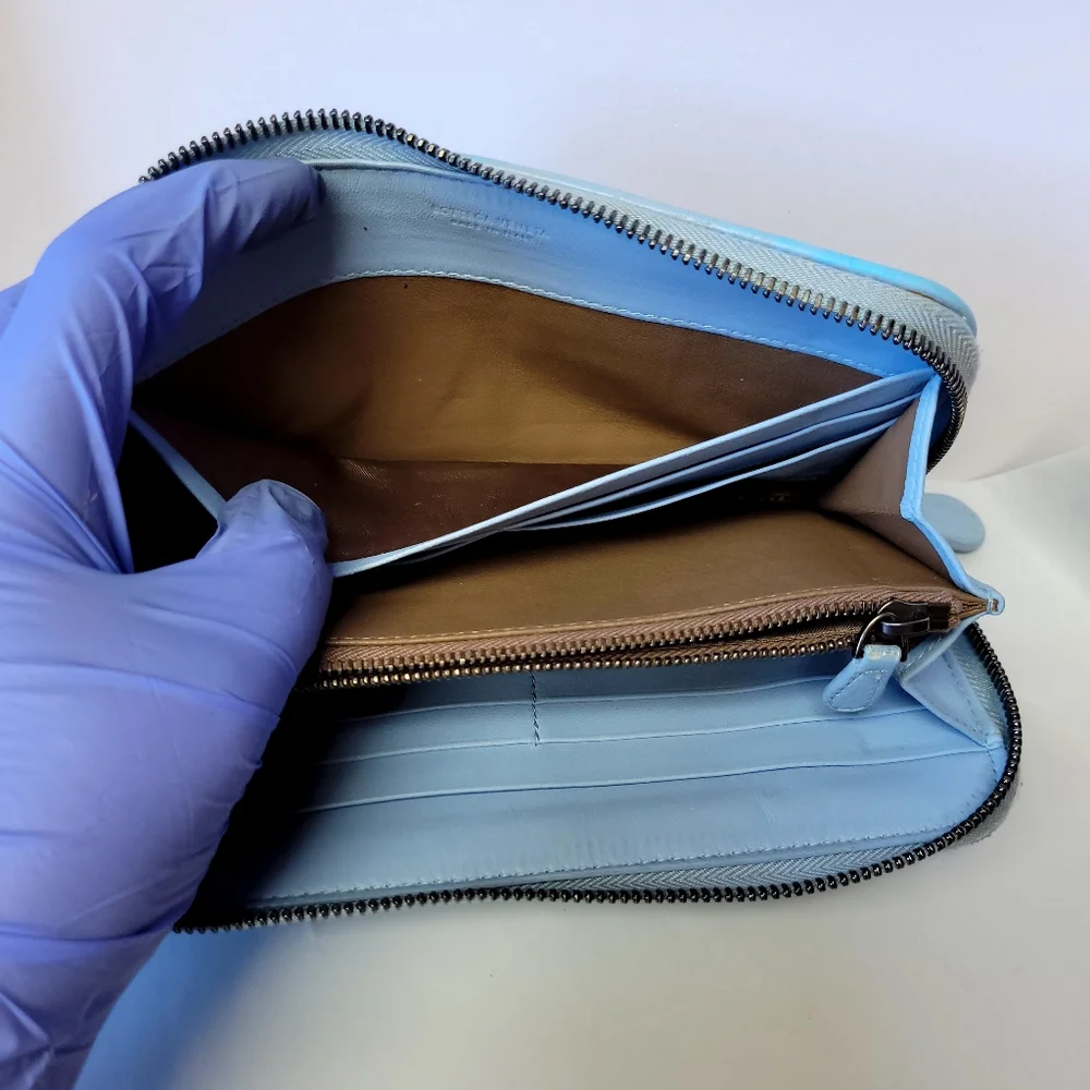 Bottega Veneta Intrecciato Blue Round Zipper Long Wallet - Picture 6 of 10